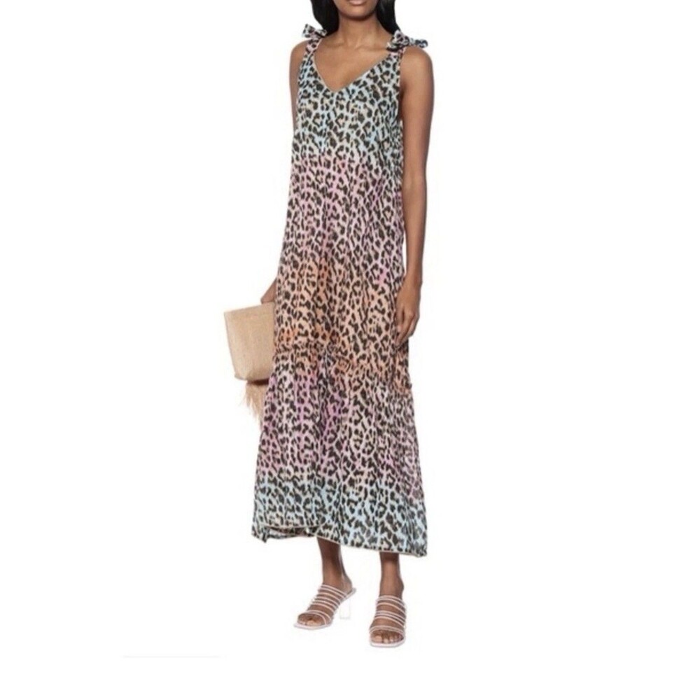 Juliet Dunn Leopard Print Maxi Dress One Size Multicolor Boho Resort Coverup - Picture 3 of 12
